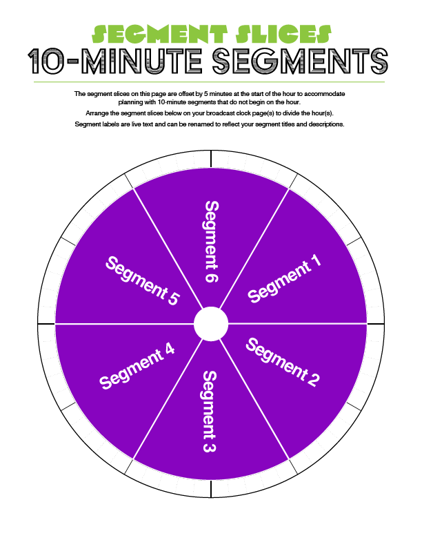 10-minute segments offset by 5 minutes for easy arrangement