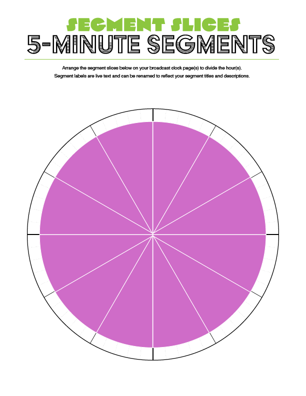 5-minute planning segments for arrangement in the digital Adobe Illustrator document or for printing and physical arrangement from the PDF