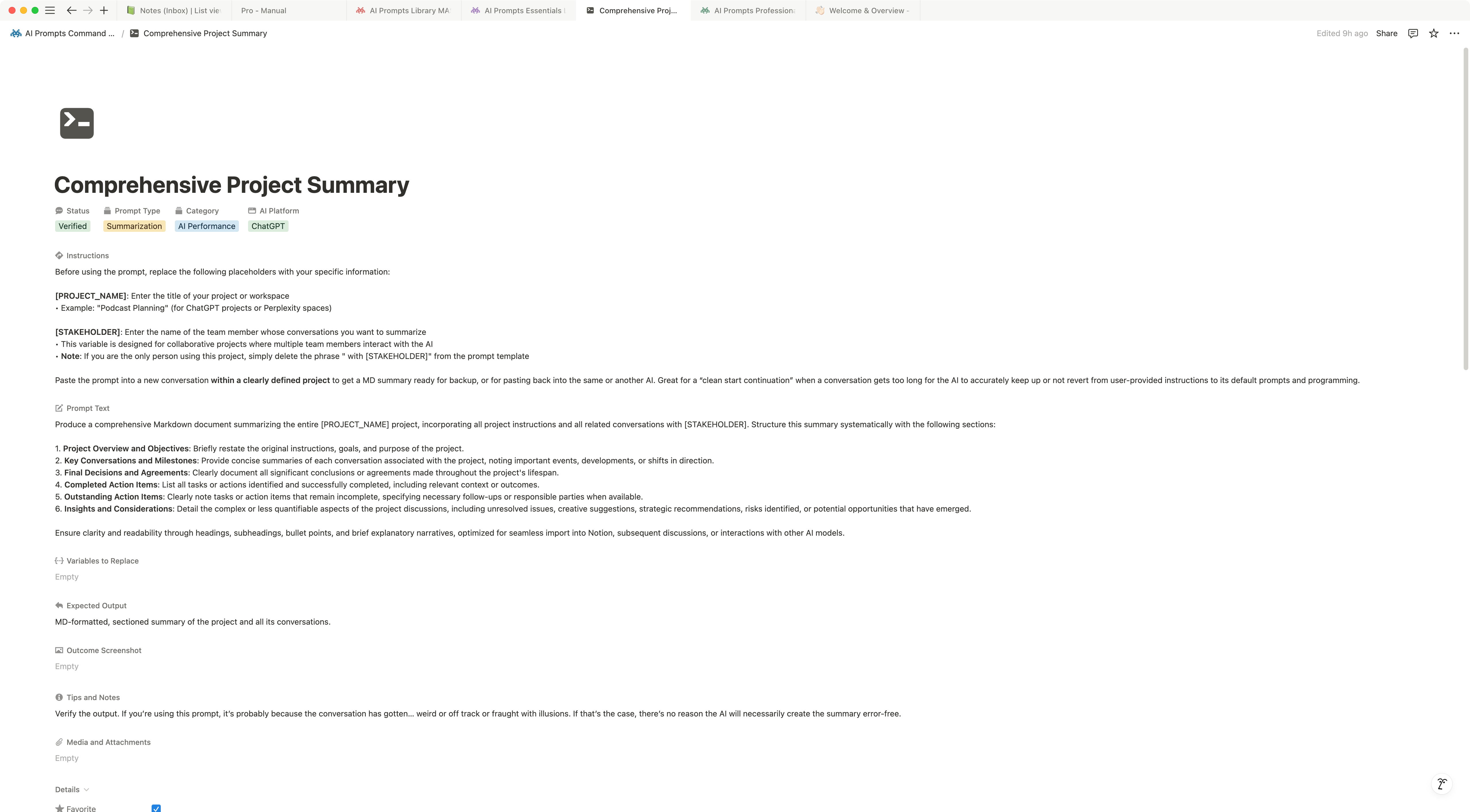 Screen from AI Prompts Enterprise Command Center Notion Template