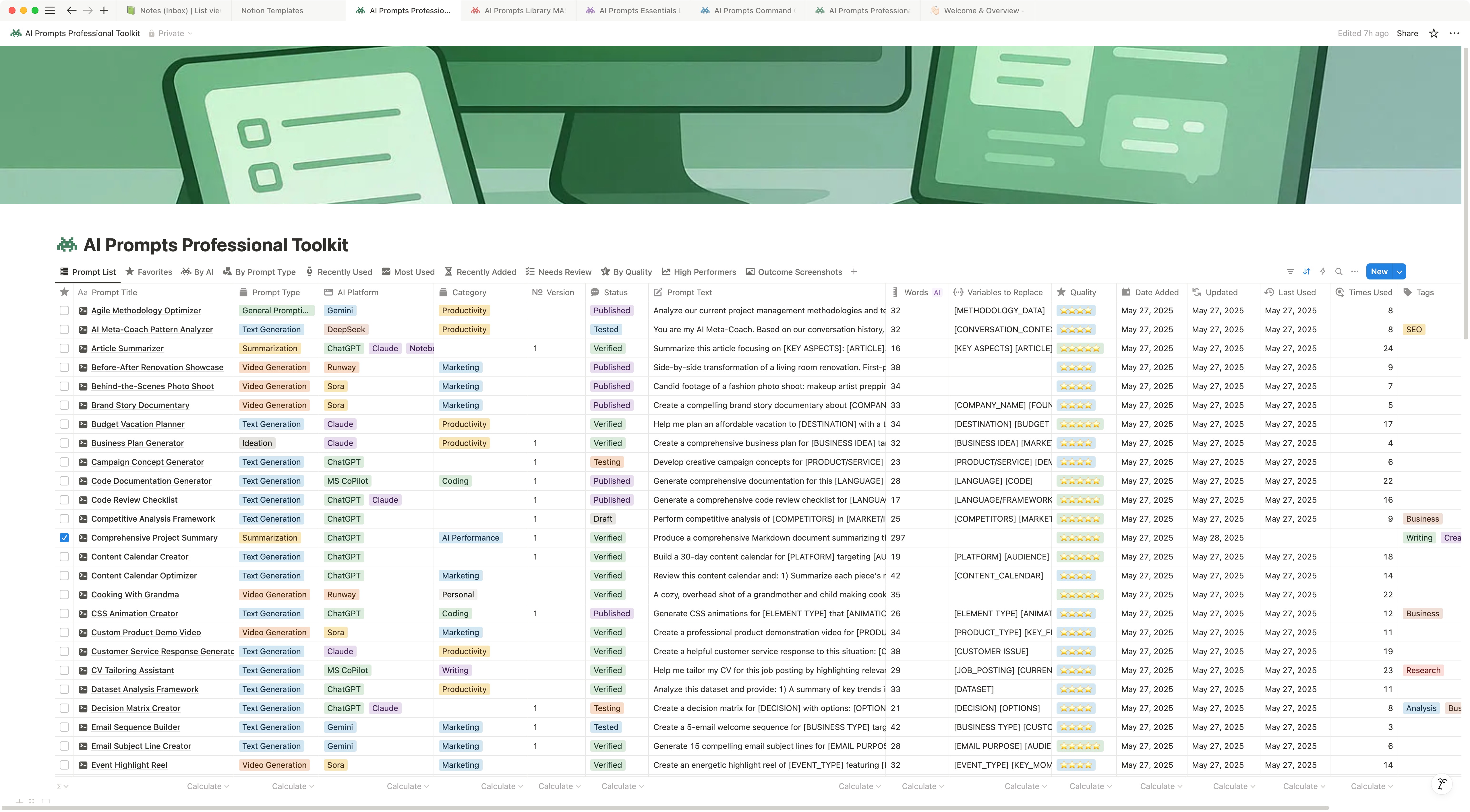 Screen from AI Prompts Professional Toolkit Notion Template