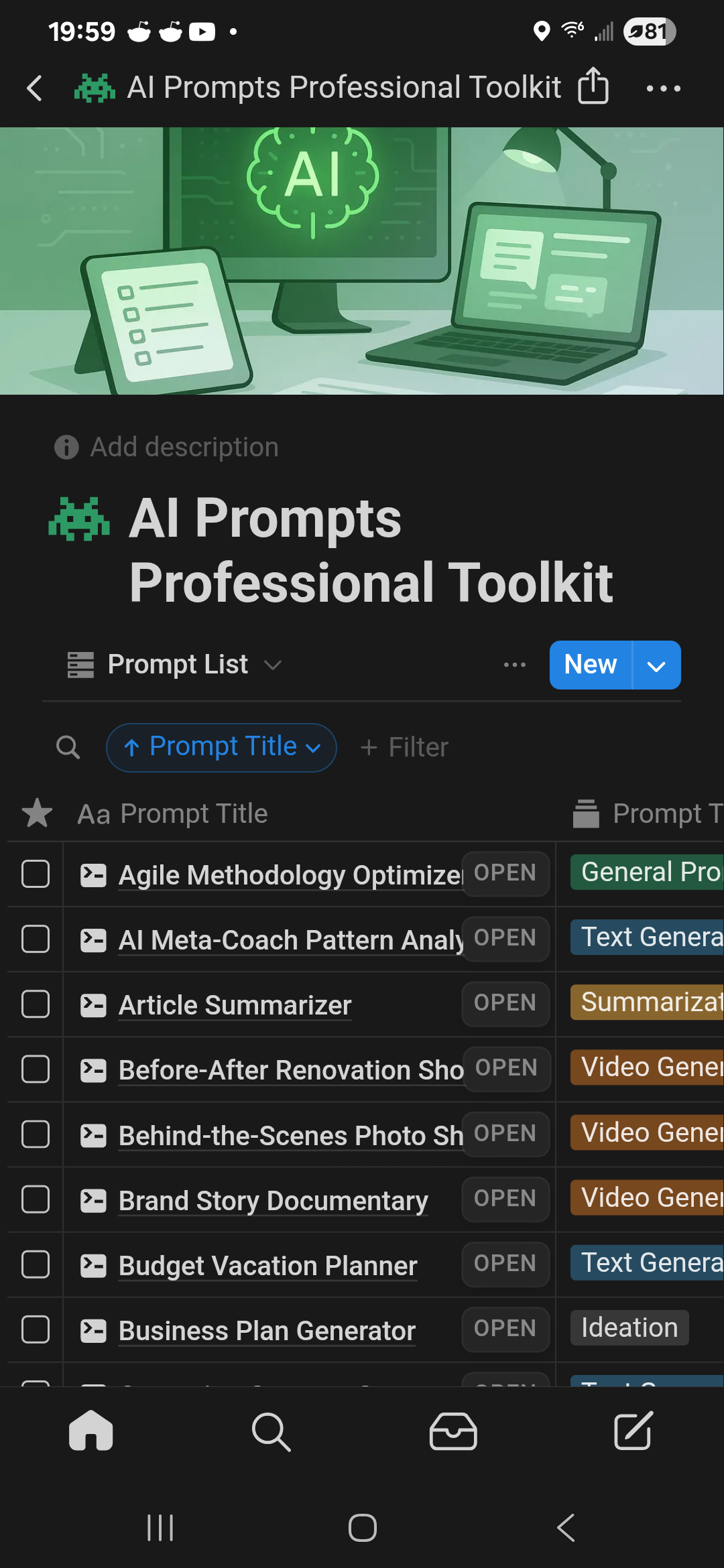 Screen from AI Prompts Professional Toolkit Notion Template