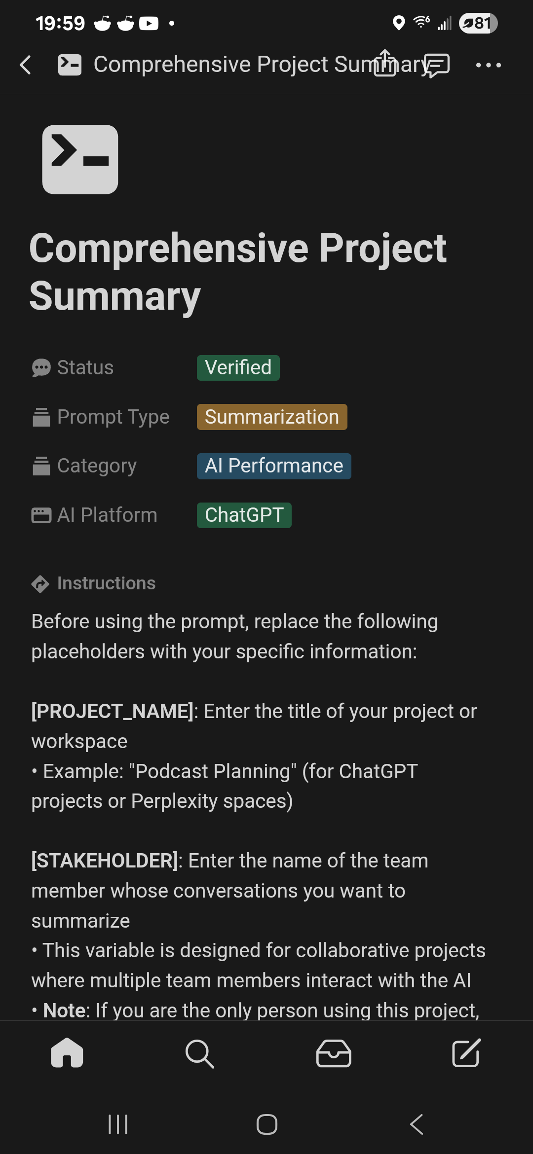 Screen from AI Prompts Professional Toolkit Notion Template