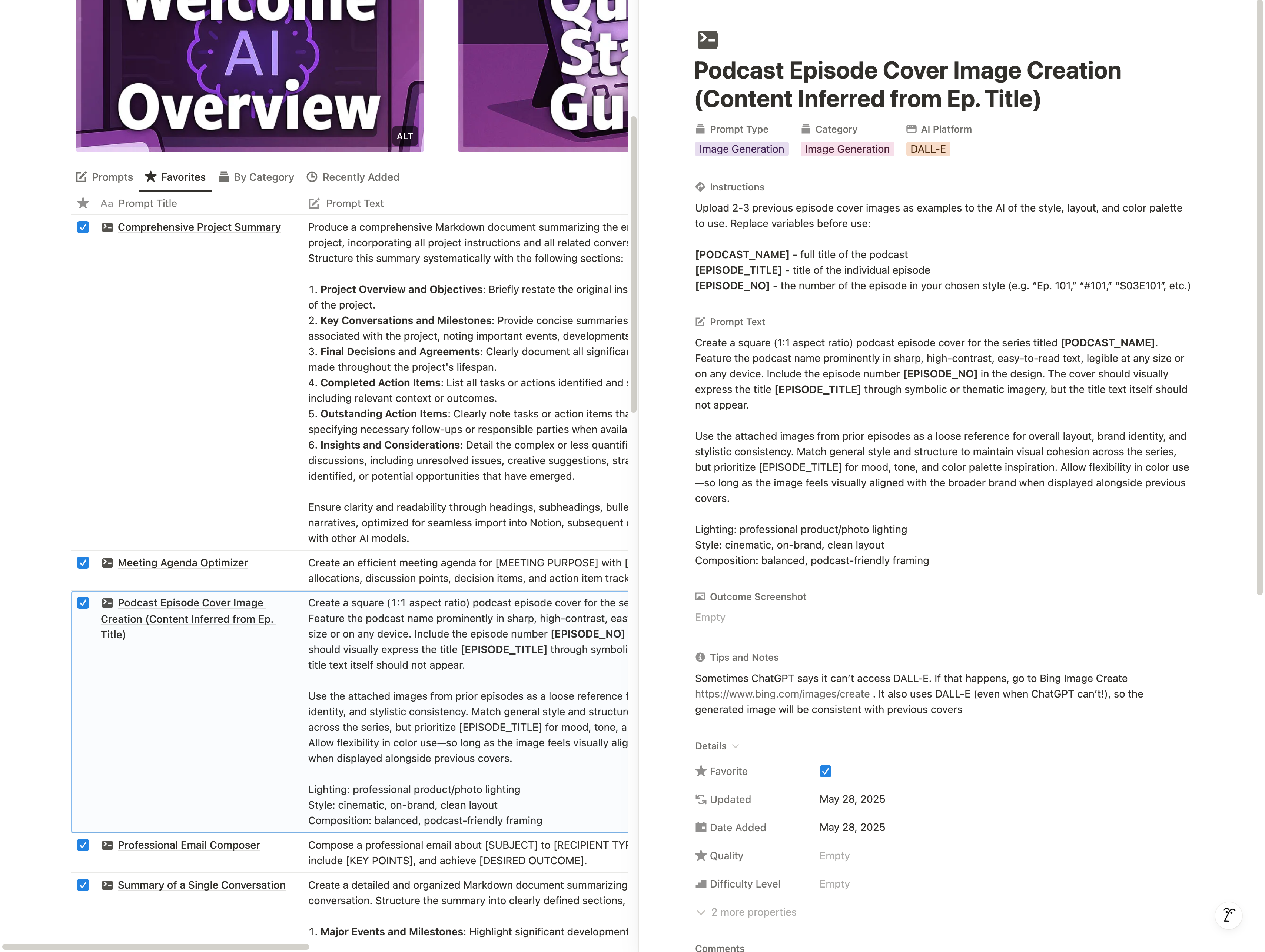 Screen from AI Prompts Essentials Library Notion Template