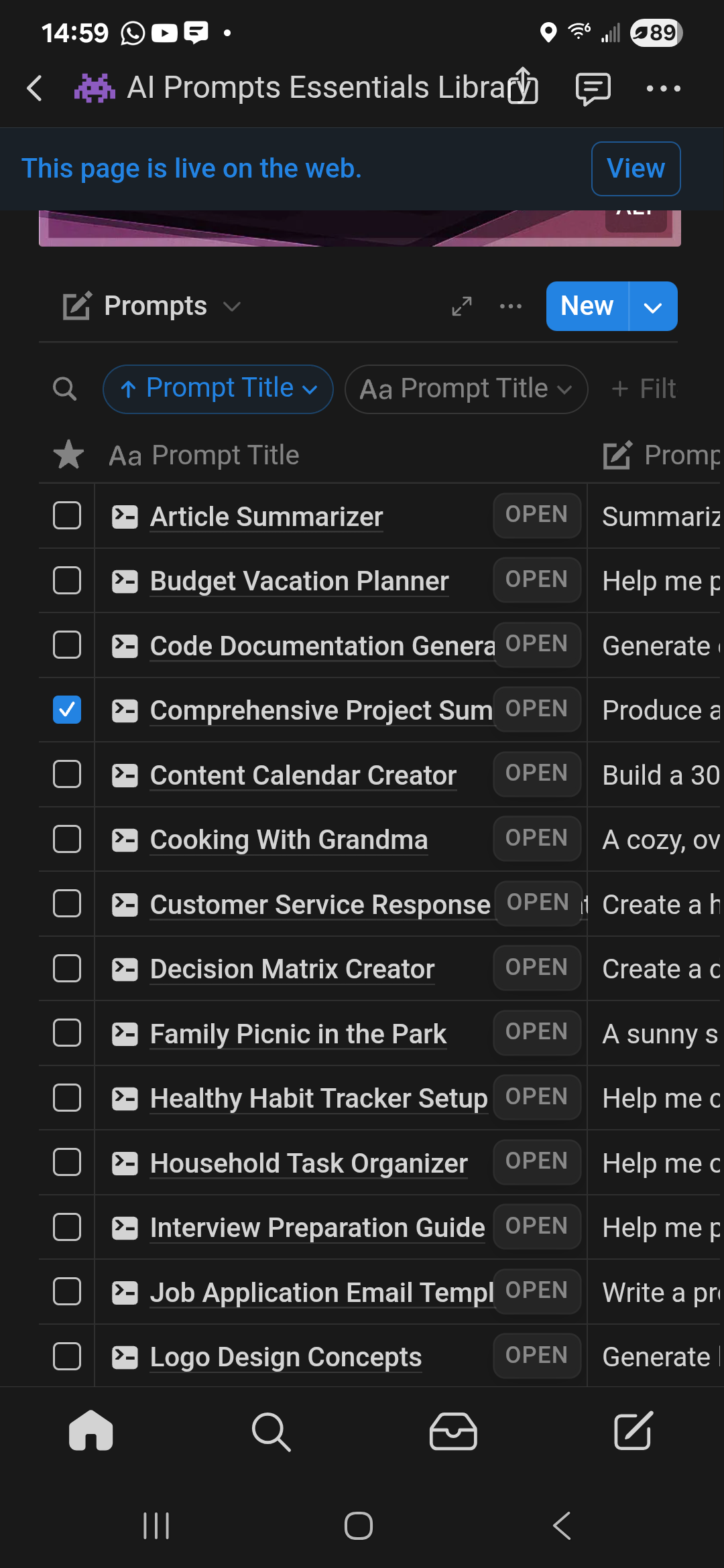 Screen from AI Prompts Essentials Library Notion Template