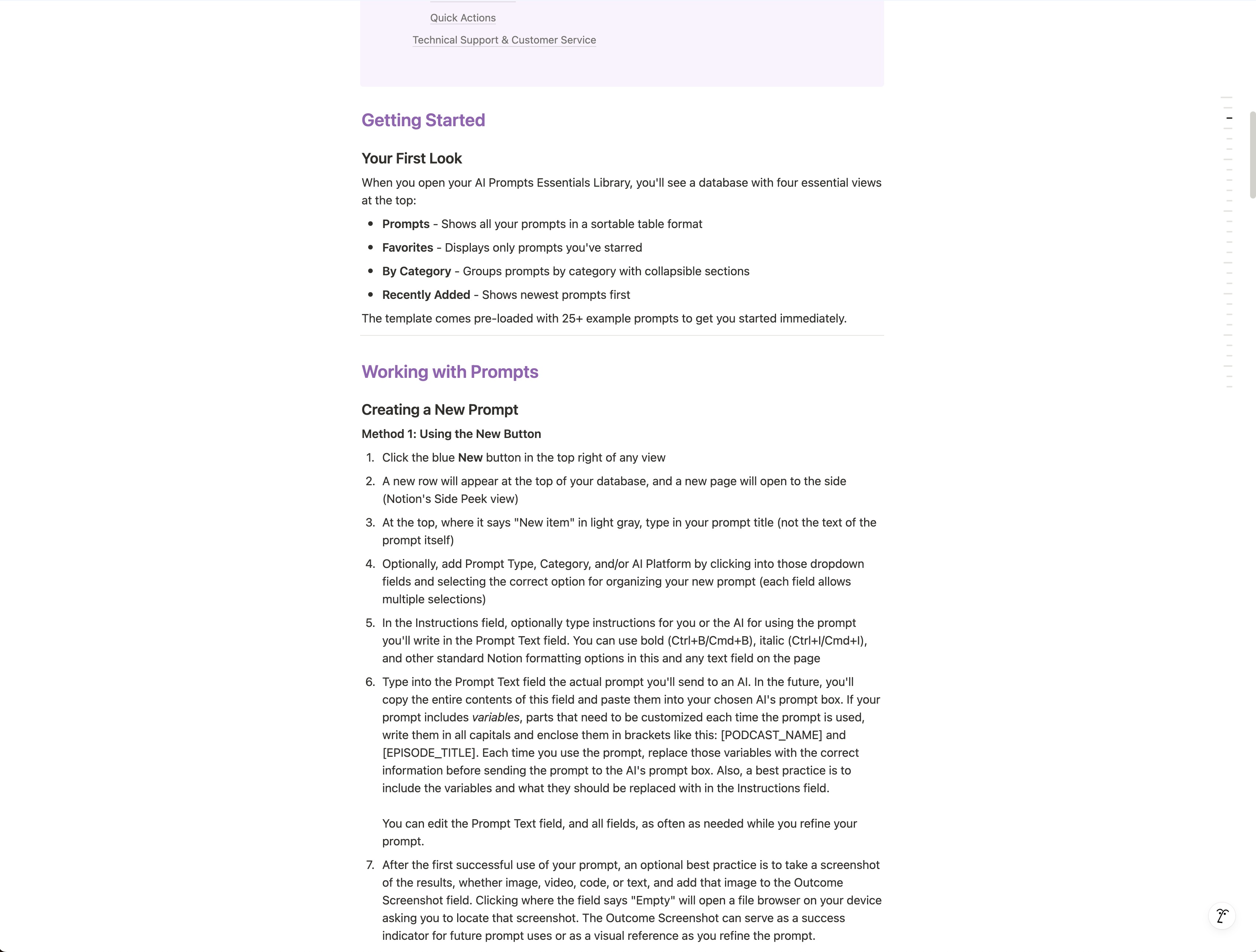 Screen from AI Prompts Essentials Library Notion Template