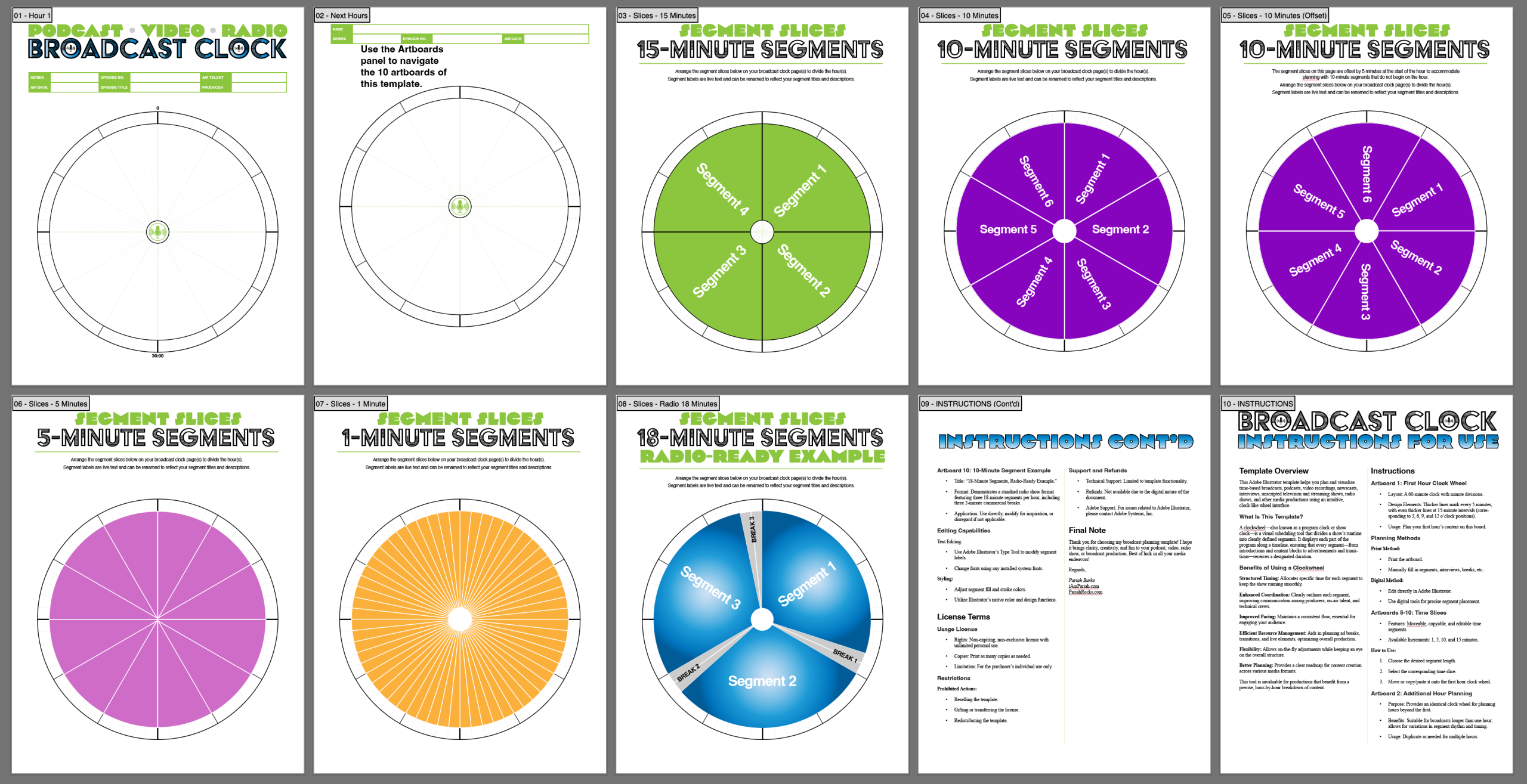 Broadcast clock template pages