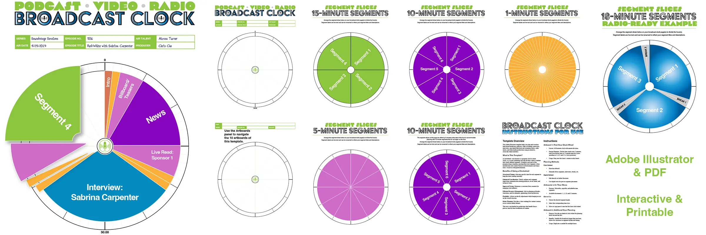 Broadcast Clock Template for Planning Podcasts, Videos, Radio, and TV